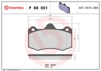 Brake Pad Set, disc brake BREMBO P 68 051