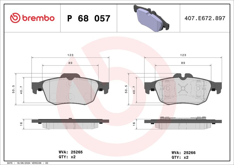 BREMBO P 68 057 Brake Pad Set, disc brake