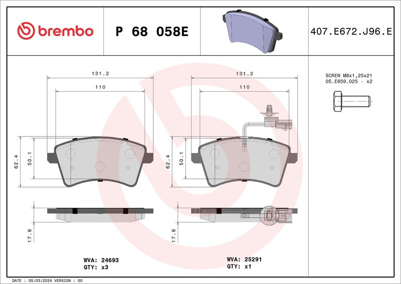 BREMBO P 68 058E Brake Pad Set, disc brake