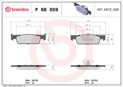 Brake Pad Set, disc brake BREMBO P 68 059X