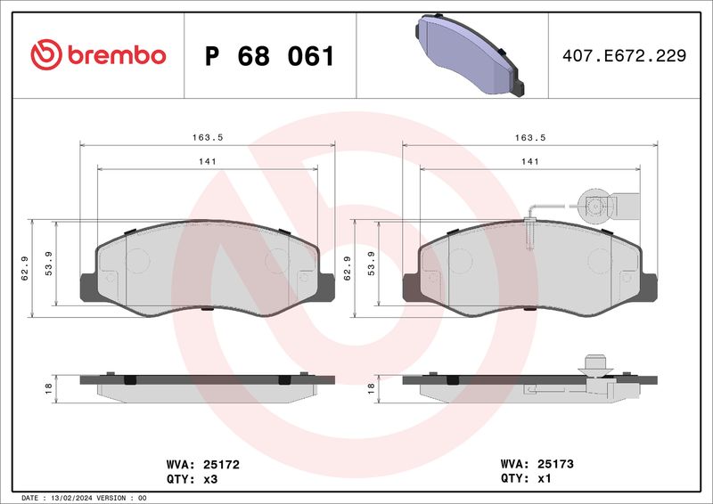 BREMBO P 68 061 Brake Pad Set, disc brake