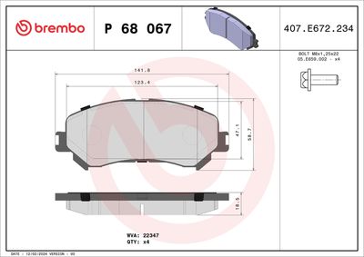 Brake Pad Set, disc brake BREMBO P 68 067X