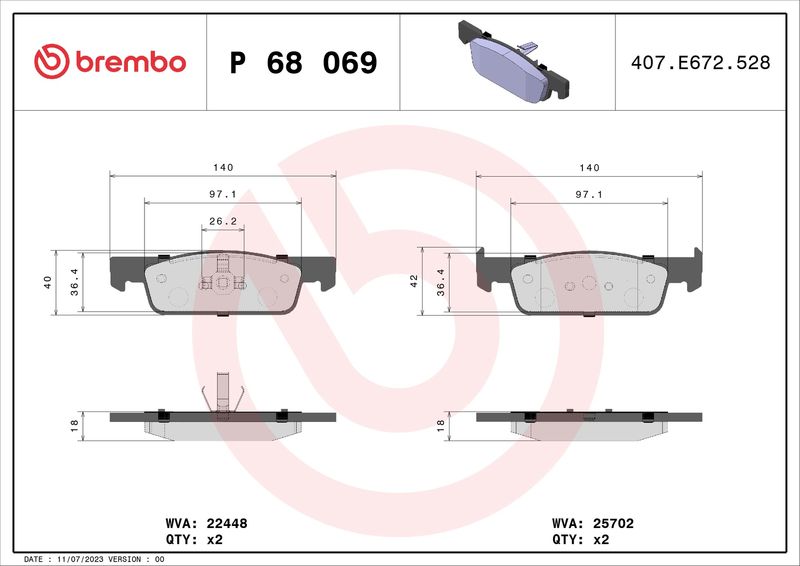 BREMBO P 68 069 Brake Pad Set, disc brake