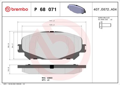 Brake Pad Set, disc brake BREMBO P 68 071X