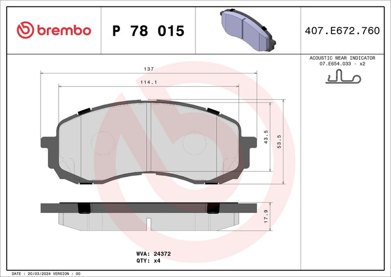 BREMBO P 78 015 Brake Pad Set, disc brake