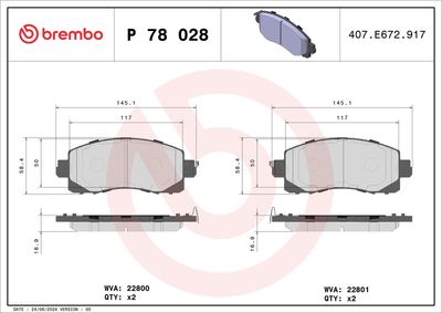 Brake Pad Set, disc brake BREMBO P 78 028