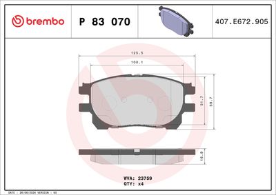 Brake Pad Set, disc brake BREMBO P 83 070