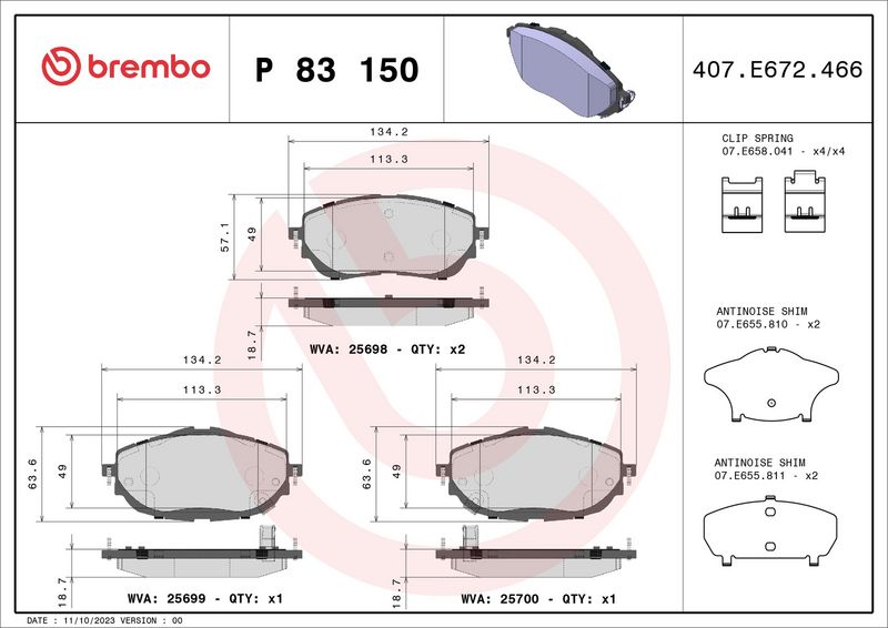 BREMBO P 83 150 Brake Pad Set, disc brake