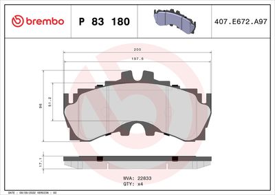 Brake Pad Set, disc brake BREMBO P 83 180