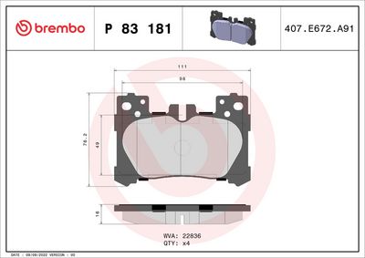 Brake Pad Set, disc brake BREMBO P 83 181