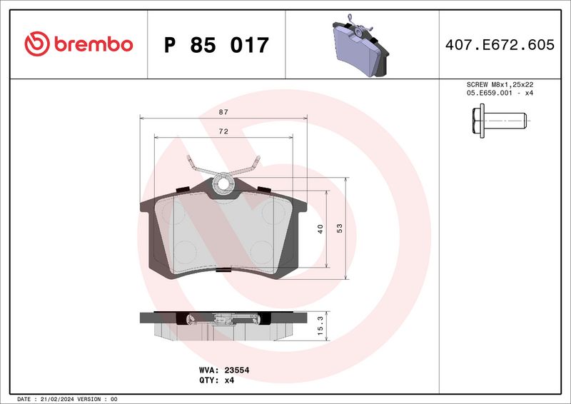 BREMBO P 85 017 Brake Pad Set, disc brake