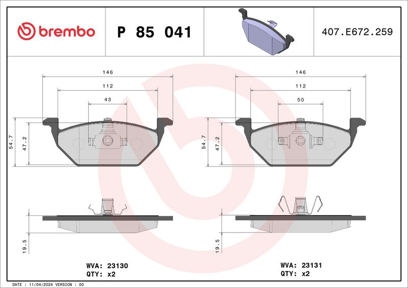 BREMBO P 85 041X Brake Pad Set, disc brake