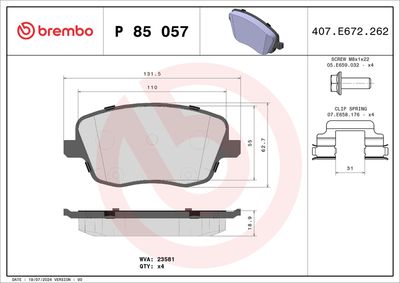 Brake Pad Set, disc brake BREMBO P 85 057X