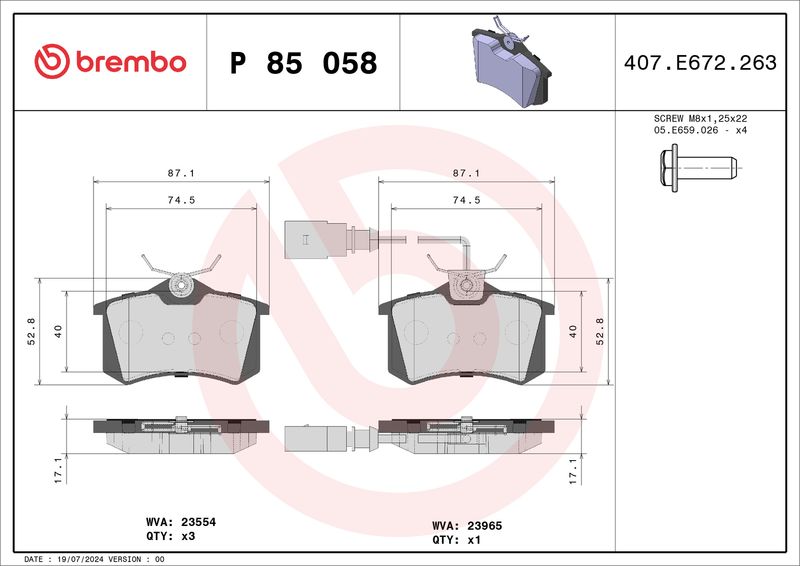 BREMBO P 85 058 Brake Pad Set, disc brake