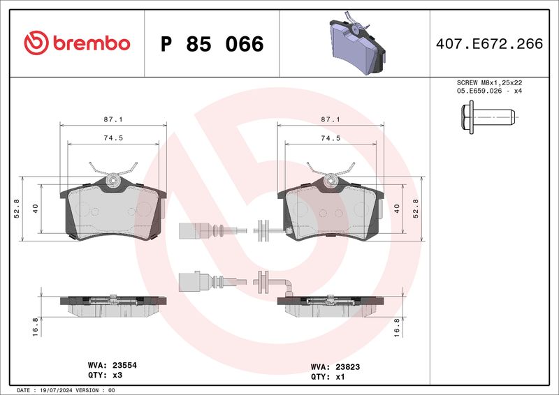 BREMBO P 85 066 Brake Pad Set, disc brake