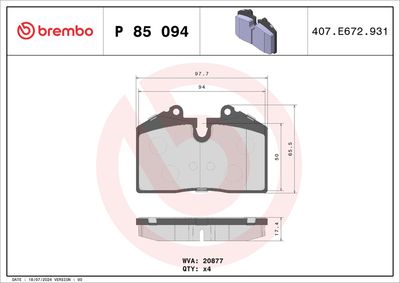 Brake Pad Set, disc brake BREMBO P 85 094