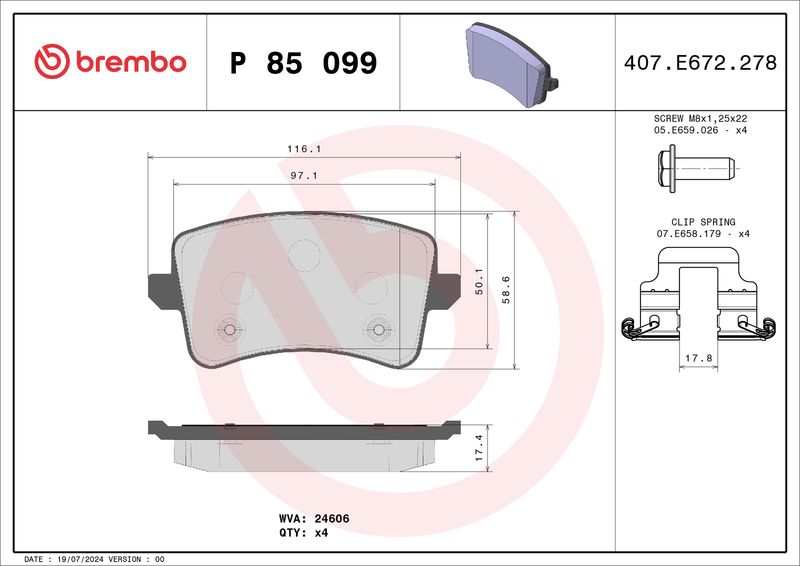 BREMBO P 85 099 Brake Pad Set, disc brake