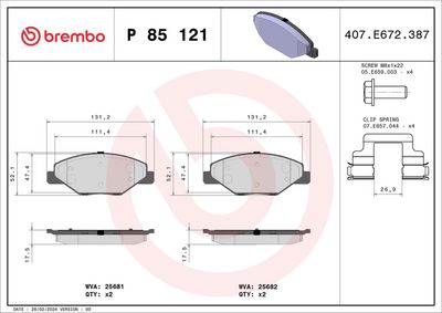 Brake Pad Set, disc brake BREMBO P 85 121X