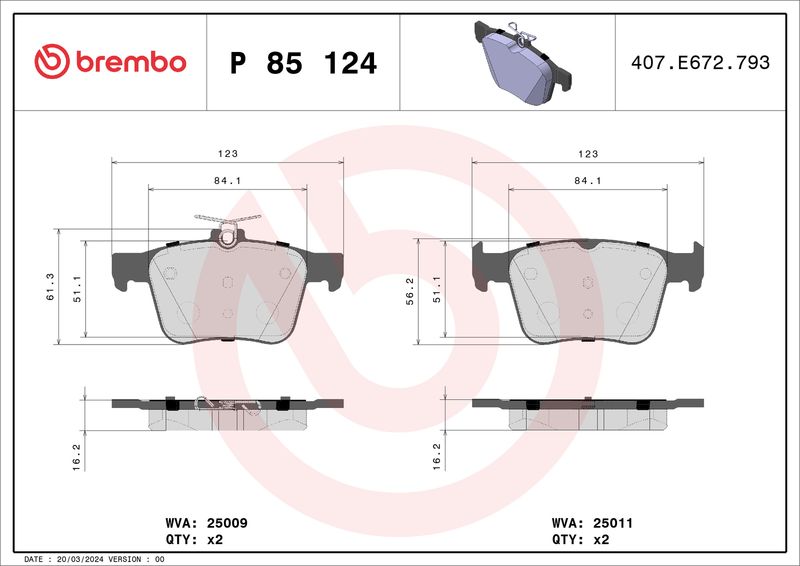 BREMBO P 85 124 Brake Pad Set, disc brake