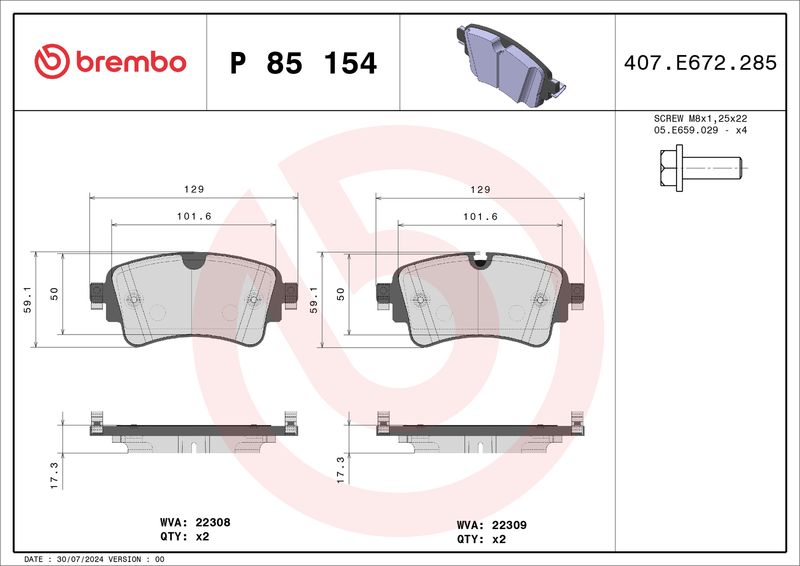 BREMBO P 85 154X Brake Pad Set, disc brake