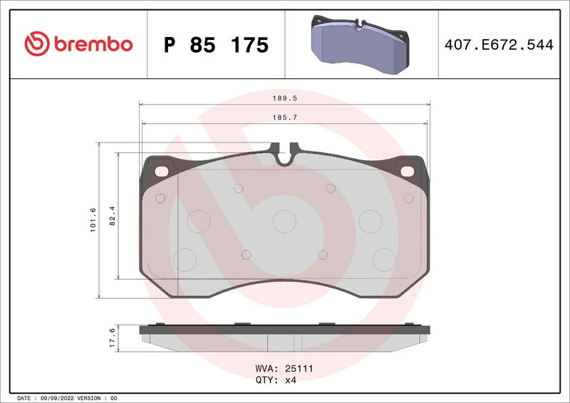 BREMBO P 85 175 Brake Pad Set, disc brake