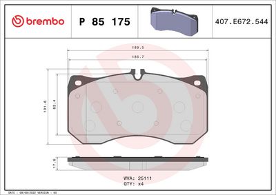 Brake Pad Set, disc brake BREMBO P 85 175