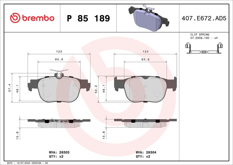 BREMBO P 85 189 Brake Pad Set, disc brake