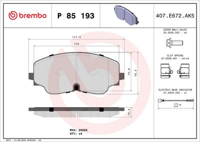 Brake Pad Set, disc brake BREMBO P 85 193