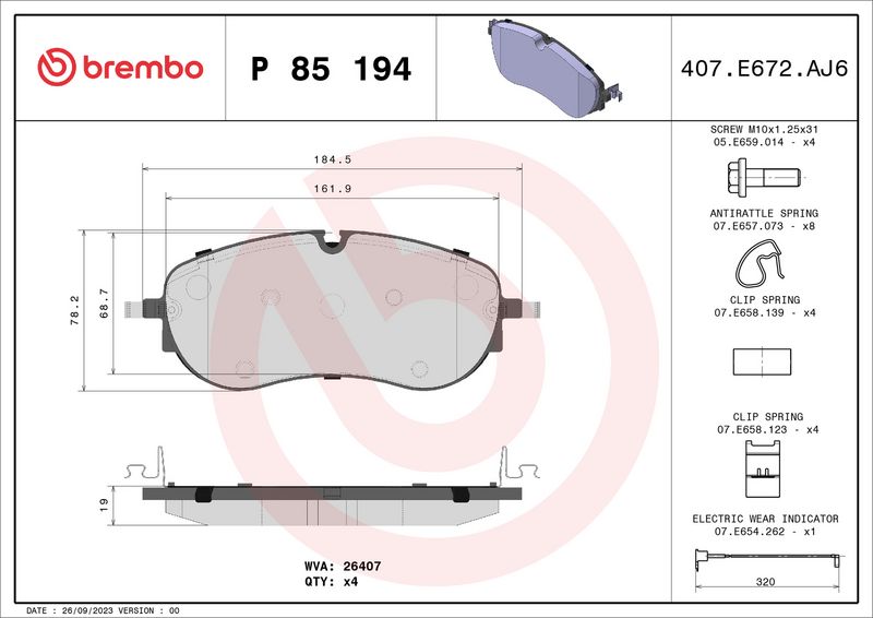 BREMBO P 85 194 Brake Pad Set, disc brake