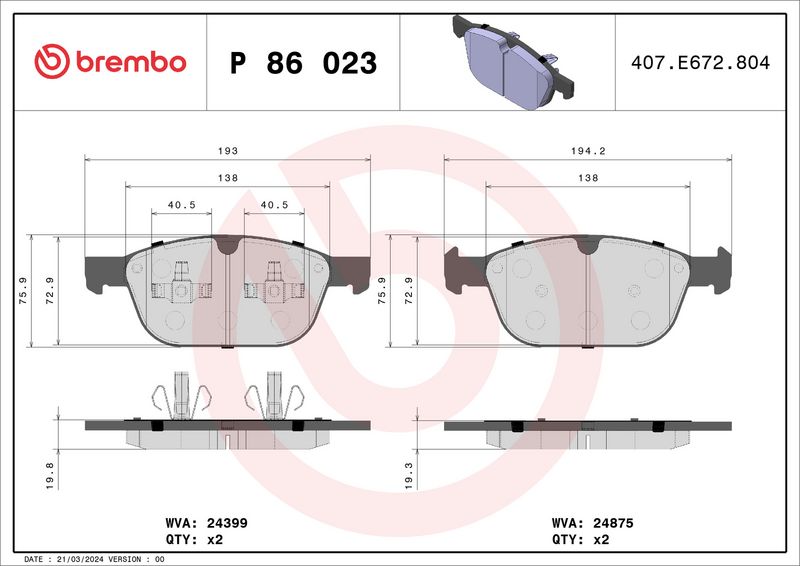 BREMBO P 86 023 Brake Pad Set, disc brake