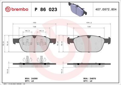 Brake Pad Set, disc brake BREMBO P 86 023