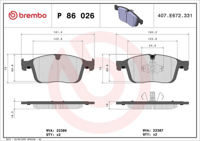 Brake Pad Set, disc brake BREMBO P 86 026