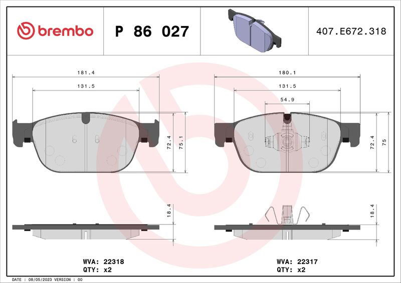 BREMBO P 86 027 Brake Pad Set, disc brake