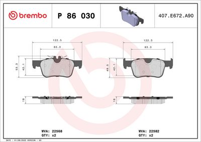 Brake Pad Set, disc brake BREMBO P 86 030