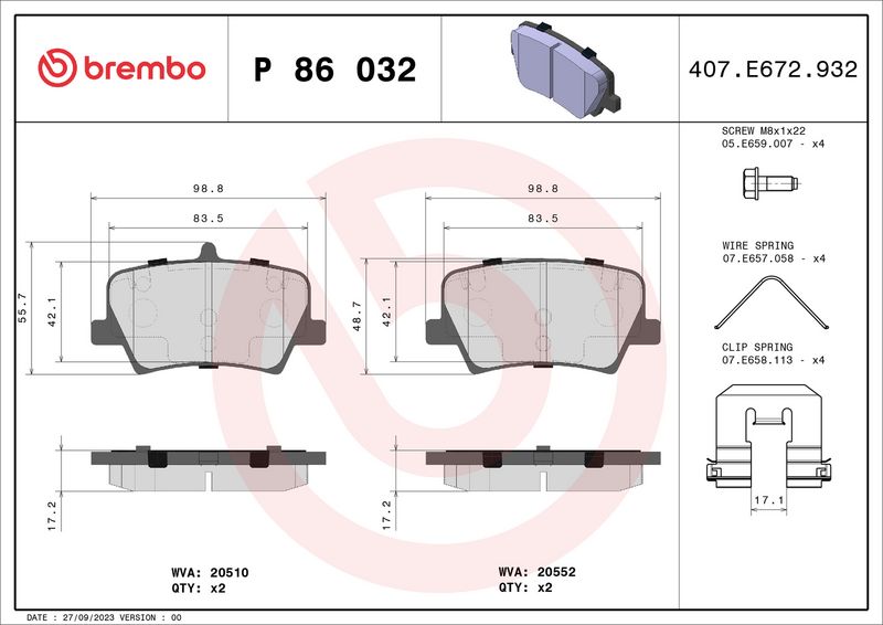 BREMBO P 86 032 Brake Pad Set, disc brake