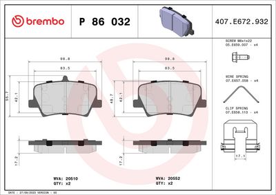 Brake Pad Set, disc brake BREMBO P 86 032