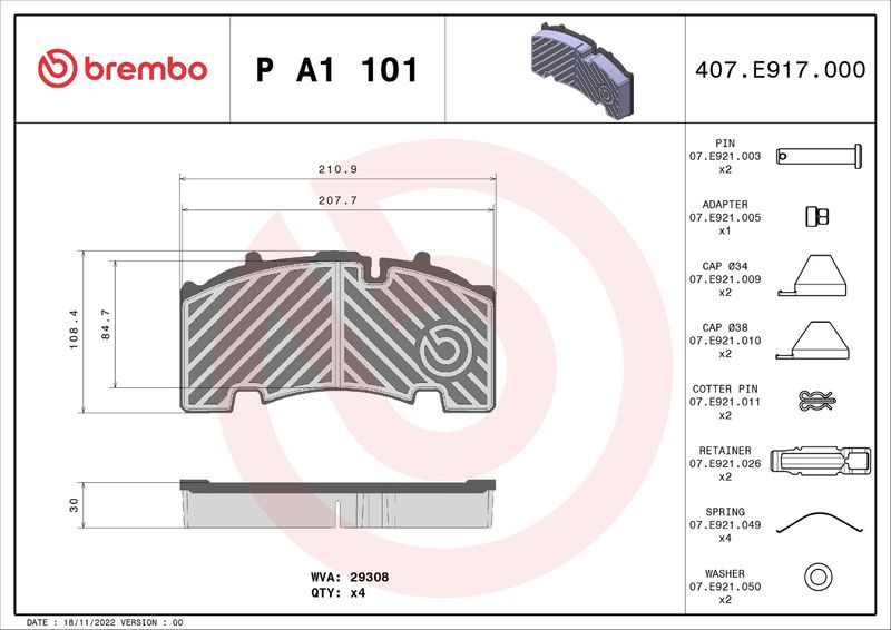 BREMBO P A1 101 Brake Pad Set, disc brake