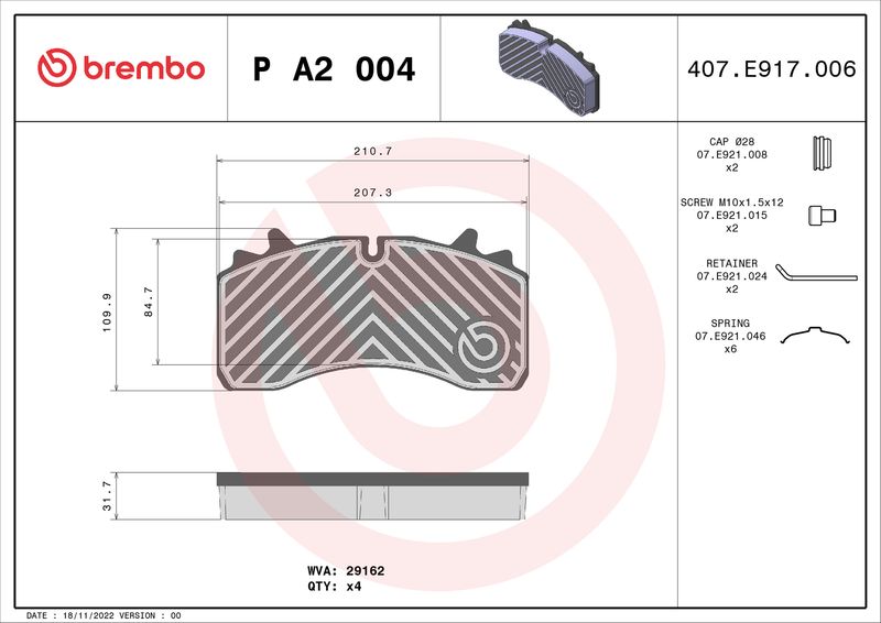 BREMBO P A2 004 Brake Pad Set, disc brake