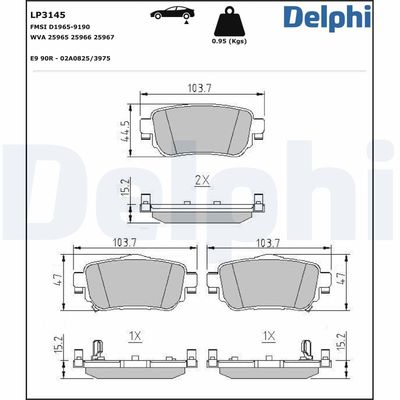 Brake Pad Set, disc brake DELPHI LP3145