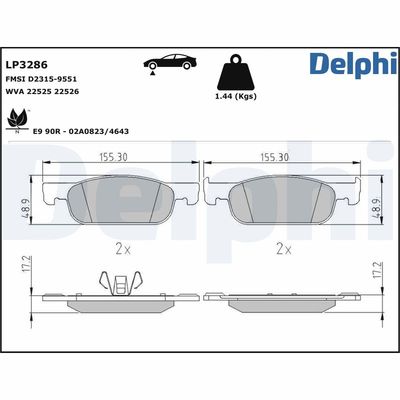Brake Pad Set, disc brake DELPHI LP3286