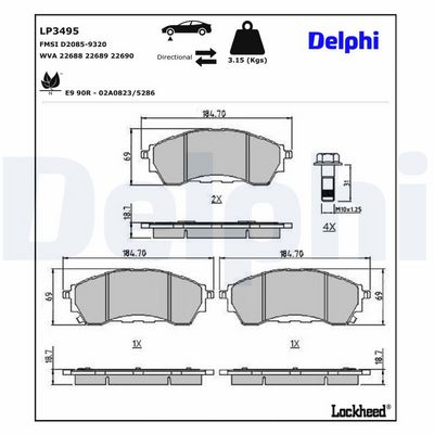 Brake Pad Set, disc brake DELPHI LP3495
