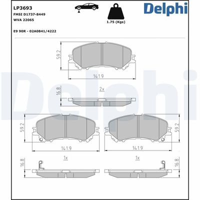 Brake Pad Set, disc brake DELPHI LP3693