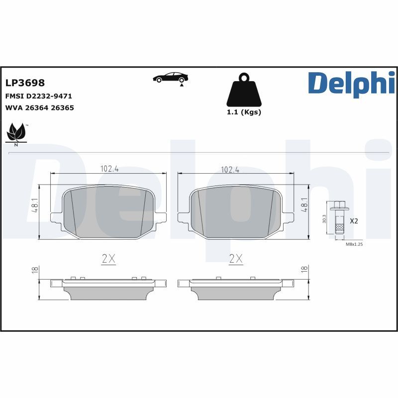 DELPHI LP3698 Brake Pad Set, disc brake
