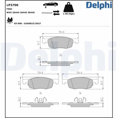 Brake Pad Set, disc brake DELPHI LP3700