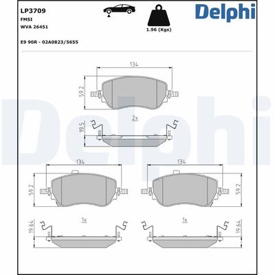 Brake Pad Set, disc brake DELPHI LP3709