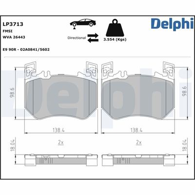 Brake Pad Set, disc brake DELPHI LP3713