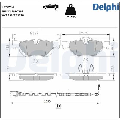 Brake Pad Set, disc brake DELPHI LP3716
