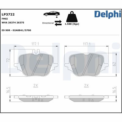 Brake Pad Set, disc brake DELPHI LP3722