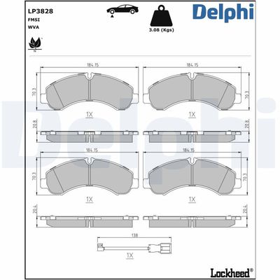 Brake Pad Set, disc brake DELPHI LP3828