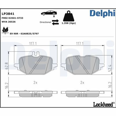 Brake Pad Set, disc brake DELPHI LP3841